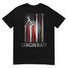 Camiseta de Baseball Retrô Cincinnati Bandeira Americana Desgastada para Fãs