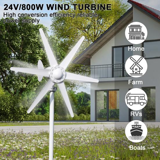 800W 12V/24V Windturbinengenerator, 6-Blatt-Ventilator Windturbinengenerator-Kit, Elektromagnetische Stromerzeugeranlage