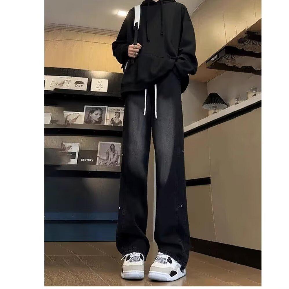 Hong Kong Trendy Men's New Personalized Letter Jeans Hip Hop Ins Trendy High Street Trendy Ruffian Handsome Trousers