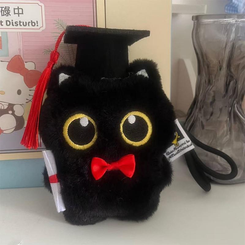 Cute Cartoon Black Cat Keychain Bag Pendant Backpack Hanging Ornaments Lovely Small Cat Doll Animal Car Keyring Kids Gift