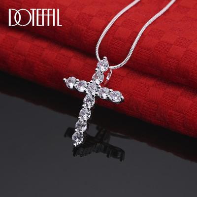 925 Sterling Silber Voll Diamant Kreuz Halskette Modische Hochzeit Schmuck