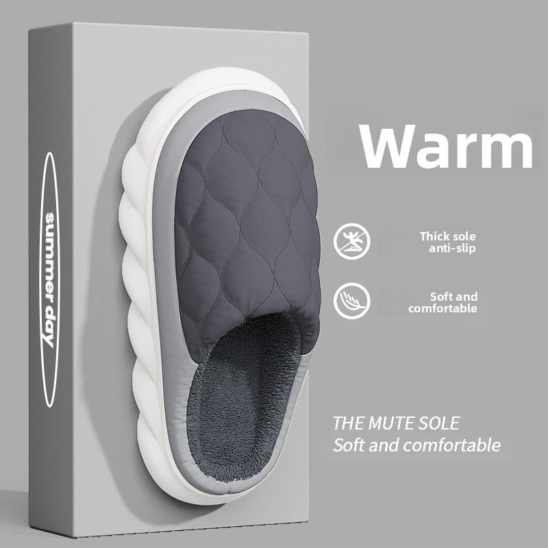 Down Cotton Slippers for Men, Anti Slip and Warm Home Waterproof Cotton Slippers for Women, Thick Soled Woolen Slippers for Home Use in Winter