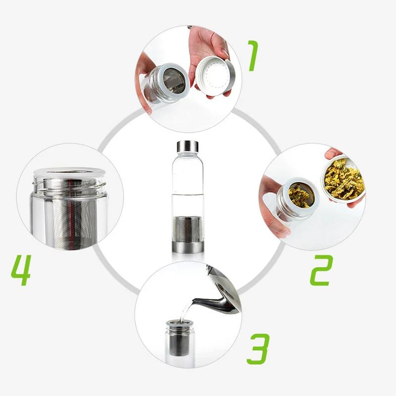 550ML High Temperature Resistant Glass Sport Water Bottle with Tea Infuser + Protective Bag Water Bottle Shaker Bottle Shaker