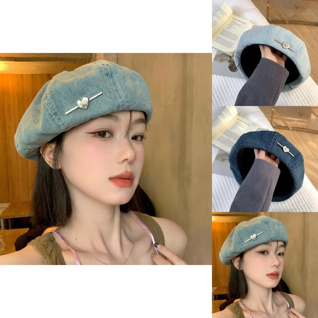 Elegant Lightweight Blue Denim Beret Hat For Women Perfect For Summer Wear
