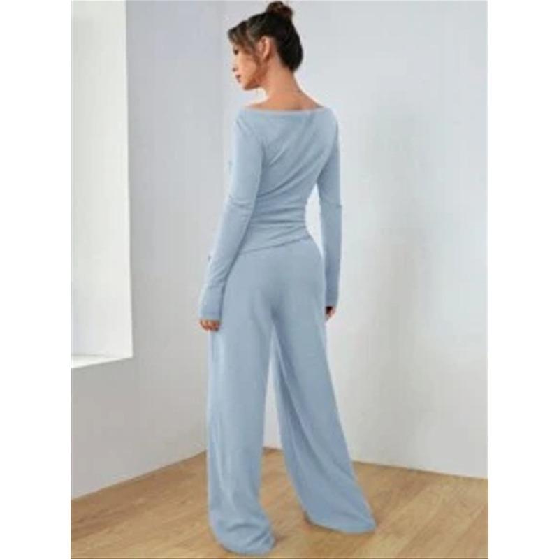 JKASHDK Dámská móda Ležérní Jaro Podzim Jednobarevný potisk Dlouhý rukáv Kalhoty s výstřihem do O Kalhoty Obleky