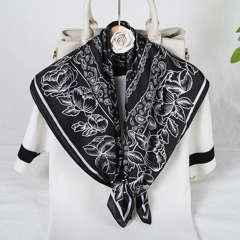 70cm Bandana Head Scarf For Women Fashion Paisley Print Handkerchief Silk Satin Hijab Scarfs Female Square Neck Scarves Dropship