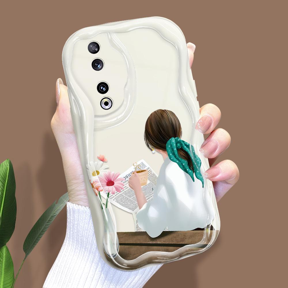 

Милый мультяшный узор, кремовая текстура, мягкий силиконовый чехол с волнистыми краями, чехол для телефона для Huawei Honor Infinix Tecno iPhone Huawei Nova 11 белый