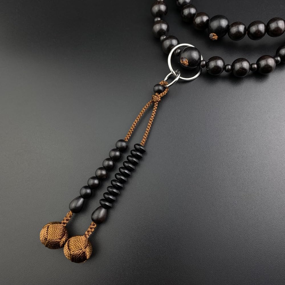 WONDERFUL LOTUS Myo  Lotus  Flower Prayer Beads for Men, Jodo Sect Formal Daily Prayer Beads, Ebony with Silver Rings, Sanman Jodo Formal Prayer