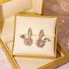 Stylish Exquisite Playful Rabbit Ears Heart-Shaped Gemstone Stud Earrings Unique Creative Fashion Design Earrings