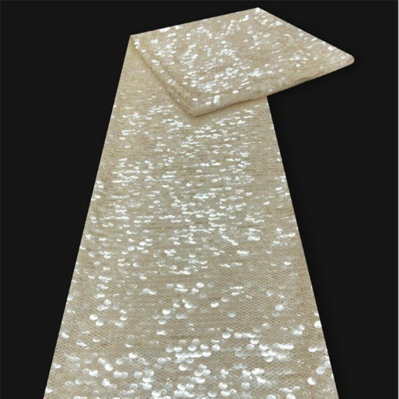 

9mm Round Sequined Mesh Lace Fabric Fashion Designer Material for DIY Sewing Wedding Dresses Formal Gowns Performance Costumes 1Yard