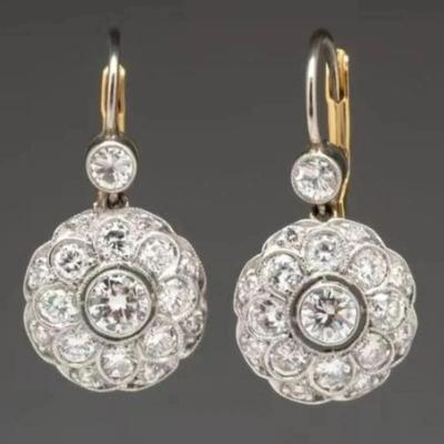 Round White Stone Earrings Delicate Personality Silver Color Geometry Dangle Earrings for Women Jewelry
