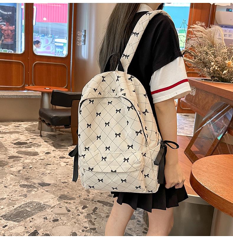 Versatile Corduroy Butterfly Print Backpack - Lightweight, Simple, Casual Design for Students