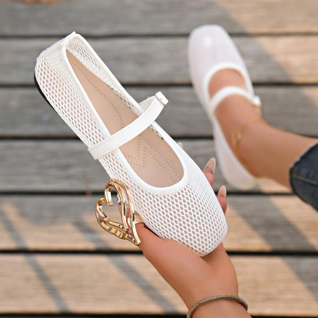 Women Summer Breathable Mesh Flat Shoes One Strap Low Cut Sandals Slip On Lightweight Casual Footwear for Outdoor Indoor Use