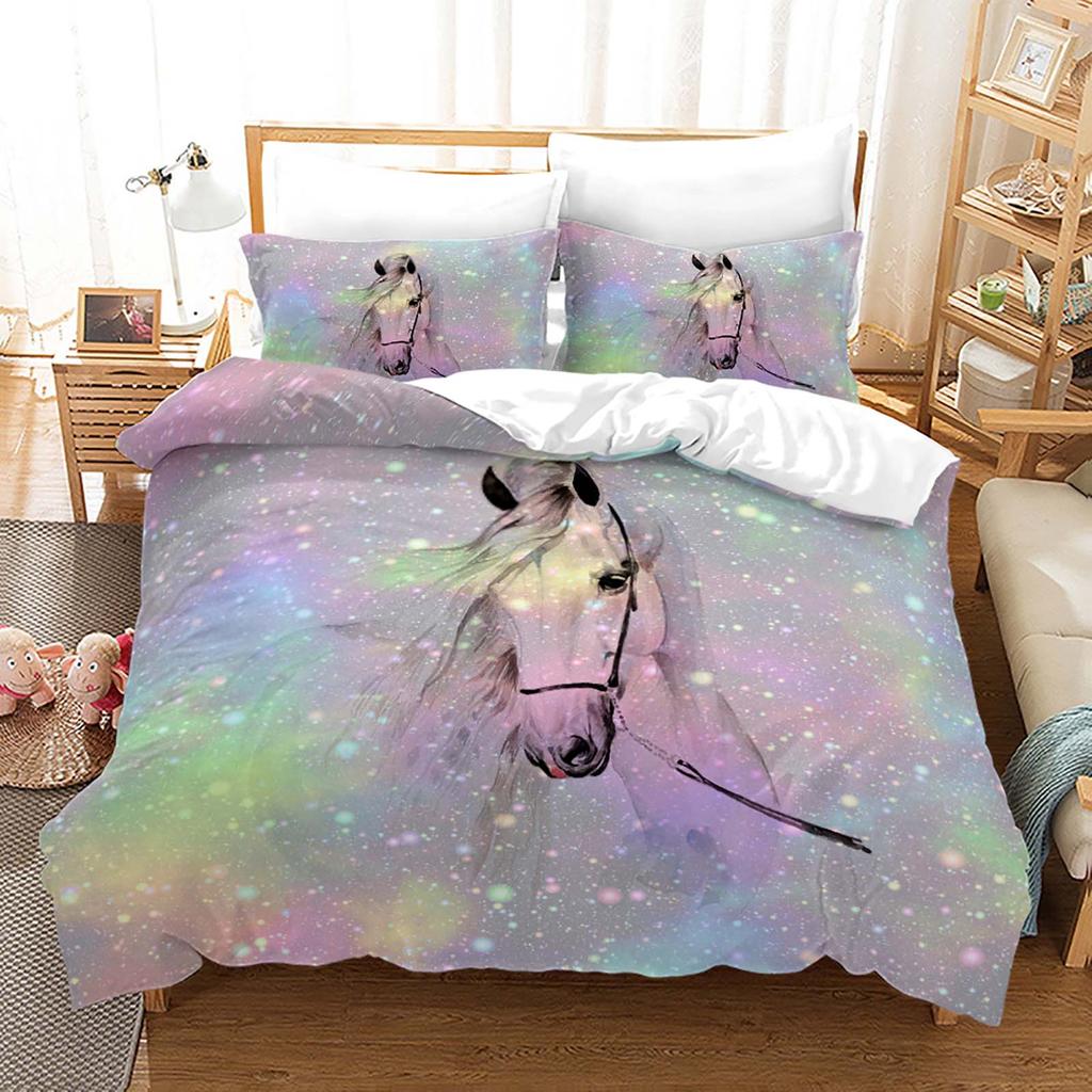 3D Horse Bedding Set Animal Duvet Cover Pillowcase 2/3pcs Birthday Gift AU210 * 240 Full Size Quick Drying Soft and Minimalist Style Home Textile