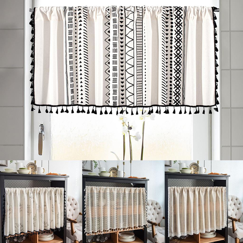 Hollow Out Lace Half Curtain Boho Tassel Kitchen Curtains Multifunctional Window Curtains Drapery For Bedroom Bathroom Decor
