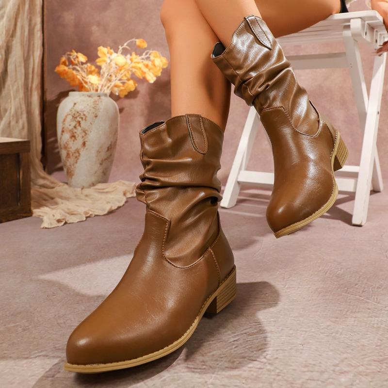 Pleated Sleeve Booties Winter New Pointed Toe Sleeve Soft Sole Non-Slip Wear-Resistant Plus Size Stack Boots