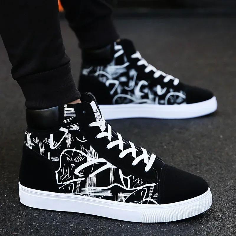 Fashion High Top Canvas Shoes for Men Fashion Platform Sneakers Spring Winter Male Casual Vulcanized Shoes Student Tenis Masculino