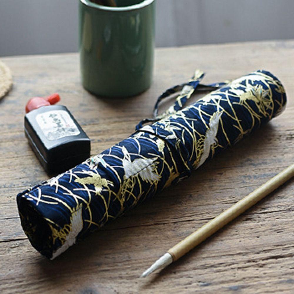 Vintage Roll Pen Curtain Chinese Style Pen Holder Storage Pouch Creative Makeup Brush Wrap  Girls
