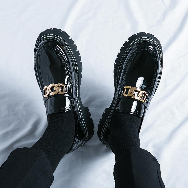 Zapatos de Cuero Gruesos para Aumentar la Altura Moda Cuatro Estaciones Talla Grande para Hombre Zapatos Perezosos de Color Contrastante Mocasines Juveniles para Exteriores
