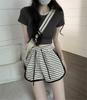 Women's High Waist Black & White Striped Summer Sports Shorts - Slimming A-Line Wide Leg Design