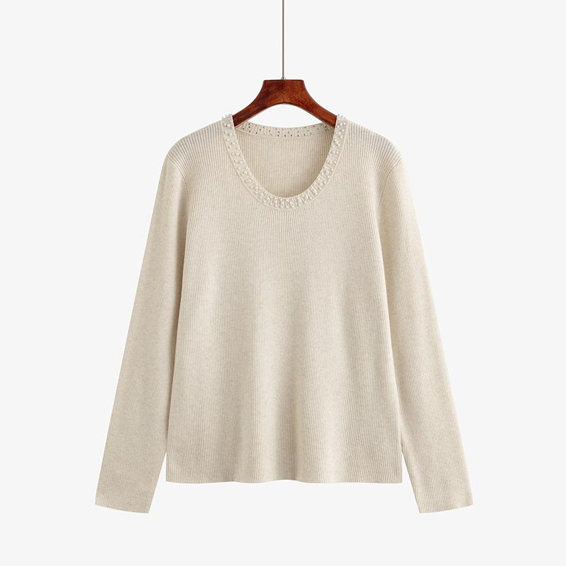 

Плюс Размер U-образный вырез для женщин Носите вязаный свитер осенью XXL абрикосовый