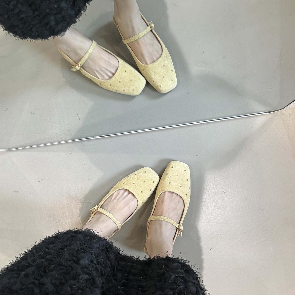 French Square Head Mary Jane Sandals Women'S Shoes Summer Suede Low Heel Thick Heel With Skirt Cool Slippers