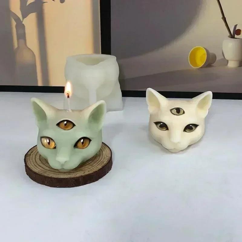Creative Three Eyes Cat Silicone Mold 3D Cats DIY Chocolate Candy Molds Kitchen Baking Cake Decoration Tool Candle Soap Mould