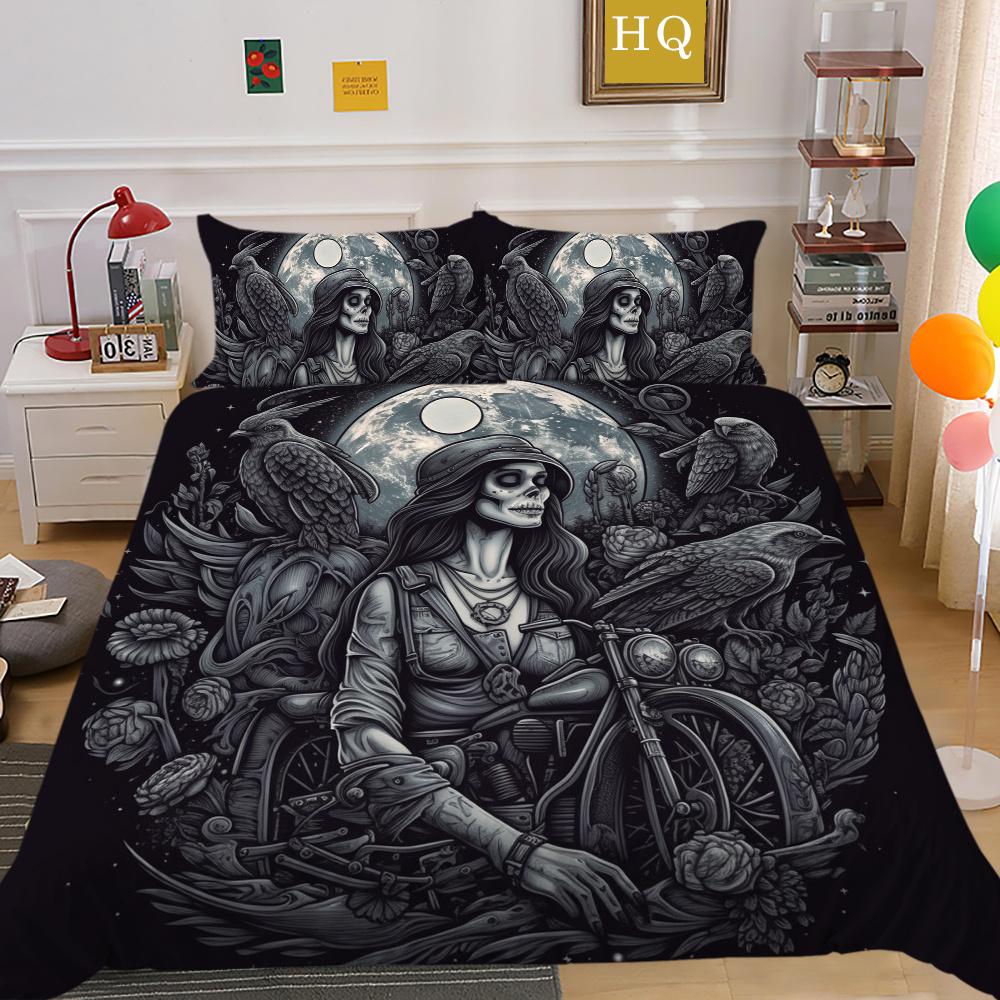 Bettbezug-Set Beauty Skull Gedruckt Full Size Mikrofaser Tagesdecken Hohe Qualität Kissenbezug Luxus Bettwäschebezug-Sets