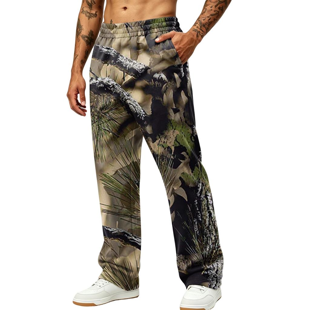 Men's Casual Printed Wide Leg Hunting Jogger Pants with Pockets Relaxed Fit
