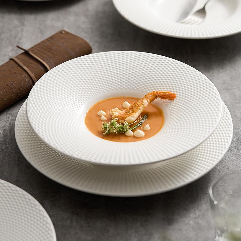 Assiette peu profonde en céramique à rayures givrées, assiette à dessert, assiette à sushi, assiettes à pâtes, restaurant, cuisine moléculaire, vaisselle créative