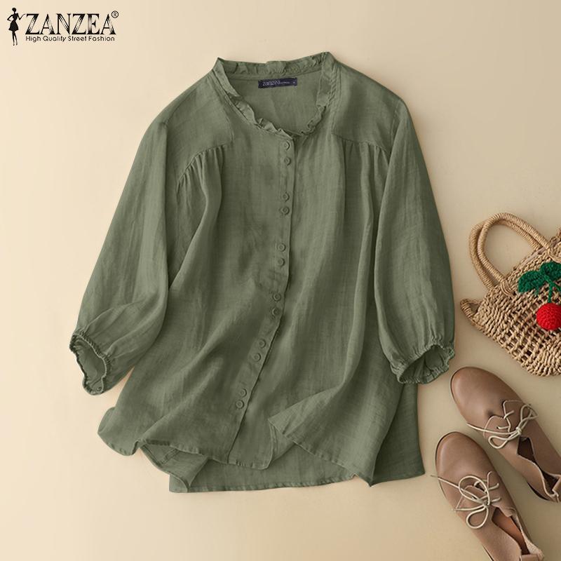 

ZANZEA Женская летняя хлопковая повседневная блузка с круглым вырезом и рукавами 3/4
