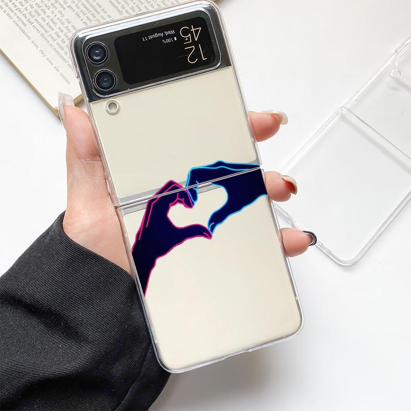 I Love You Pink Heart Fashion Phone Case For Samsung Galaxy Z Flip 3 4 5 6 7 Hard Folding Z Flip4 Clear PC Cover Protector Gift
