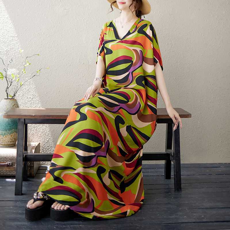 Women's V-Neck Floral Skinny Literary Vintage Vacation Long Dresses