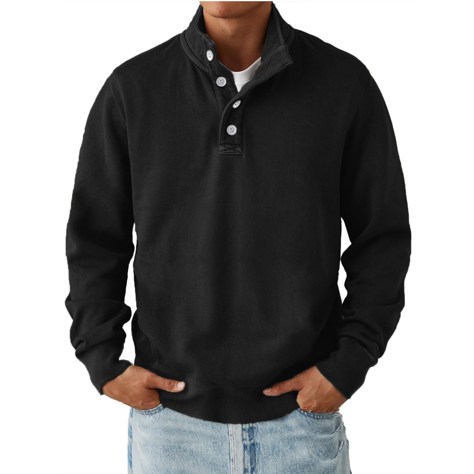 Mens Stand Collar Button Detail Long Sleeve Sweatshirt M чёрный