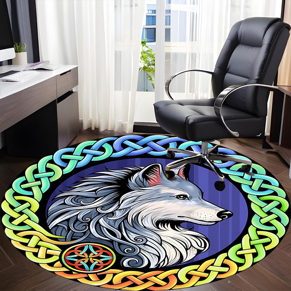 1pc Wolf Celtic Knotwork Chair Carpet for Office, Soft, Non Slip Polyester Mat, Office, Entryway, Living Room, Bedroom