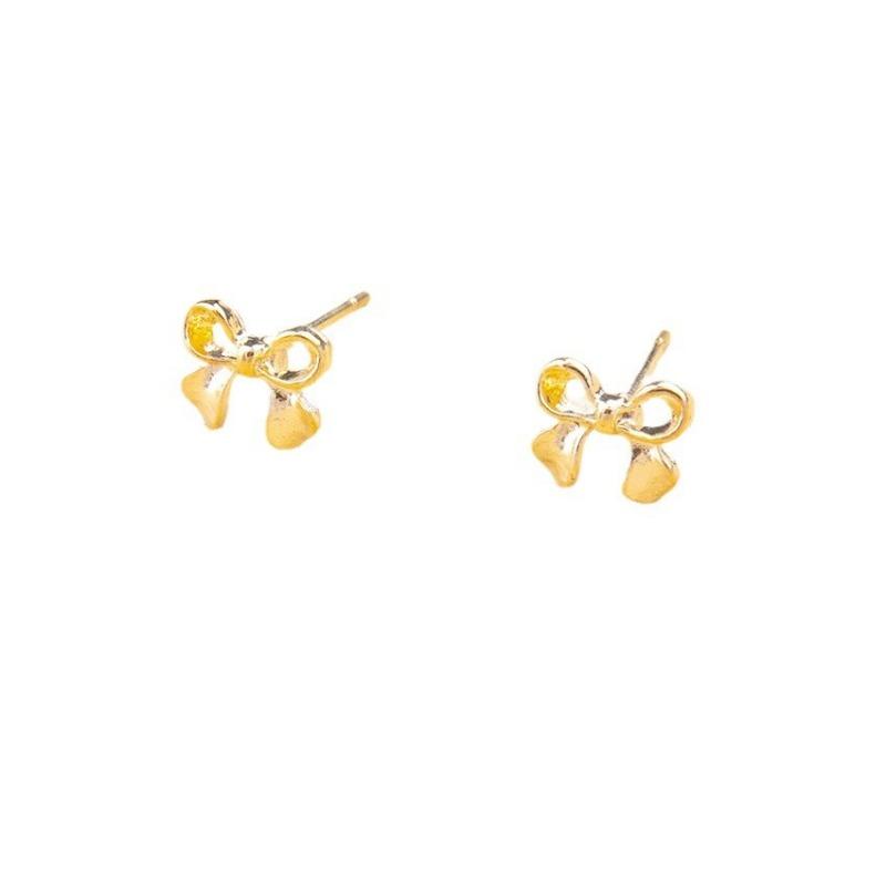 New Alloy Electroplated Temperament Versatile Simple Light Luxury High-end Fresh Small and Fresh Women's Bow Earrings