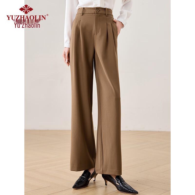 Yu Zhaolin Damen High-Waist Gerade Bein Fließende Hose - Karamell