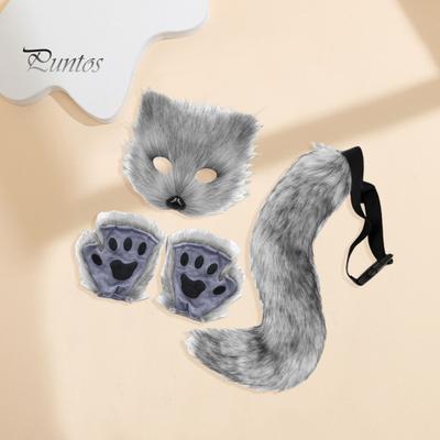 1 juego de manoplas de cola de zorro falsas para cosplay, conjunto de máscara de felpa suave y peluda, circunferencia de cintura ajustable, antideslizante, para actuaciones en clubes de baile, accesorios para disfraces