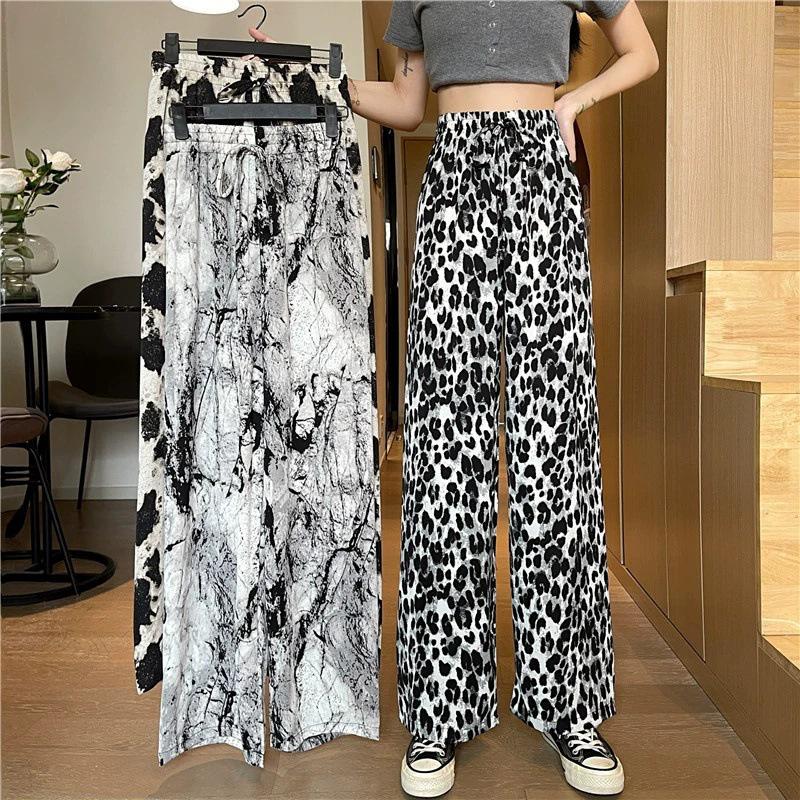 Women's Summer Korean Style Ice Silk Tie-Dye Wide-Leg Pants