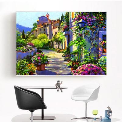Ricamo a Diamante Punto Croce Paesaggio Quadro Rotondo Strass Scenario di Strada Pittura a Diamante