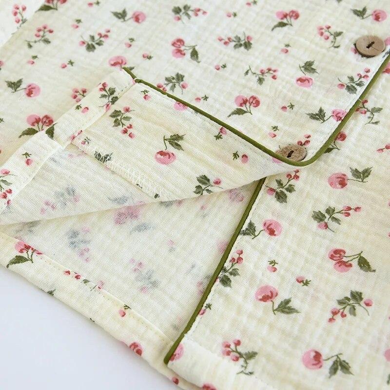 2026 Spring and Autumn Women's Pajama Set 100% Cotton Crepe Long Sleeved Pants Two Piece Cute and Sweet Home Fury Set Ladies