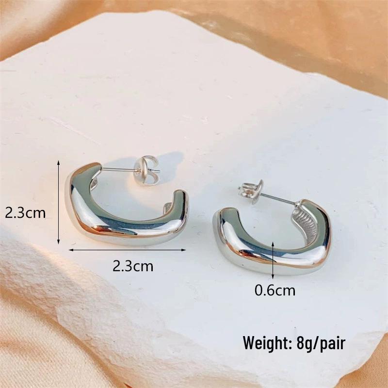 18K Electroplated Stainless Steel C-Shaped Geometric Earrings for Women