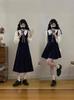 Plus Size Pleated Princess Dress with Doll Collar - College Style, Autumn/Winter Waist-Cinching Design