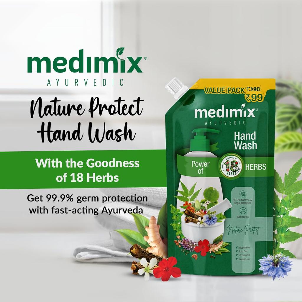 Medimix Ayurvedic 18 Herbs Hand Wash Refill 675ml | 99.9% Germ Protection | Natural Soap-Free Formula For Soft & Odour-Free Hands