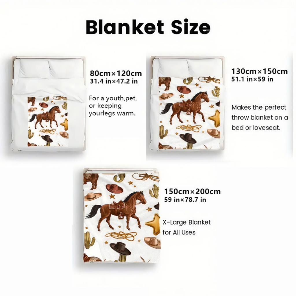 Western Cowboy Horse Star Cactus Pattern Blanket Rustic Decor Country Style Throw Blanket Soft Fleece Blanket Living Room Gift