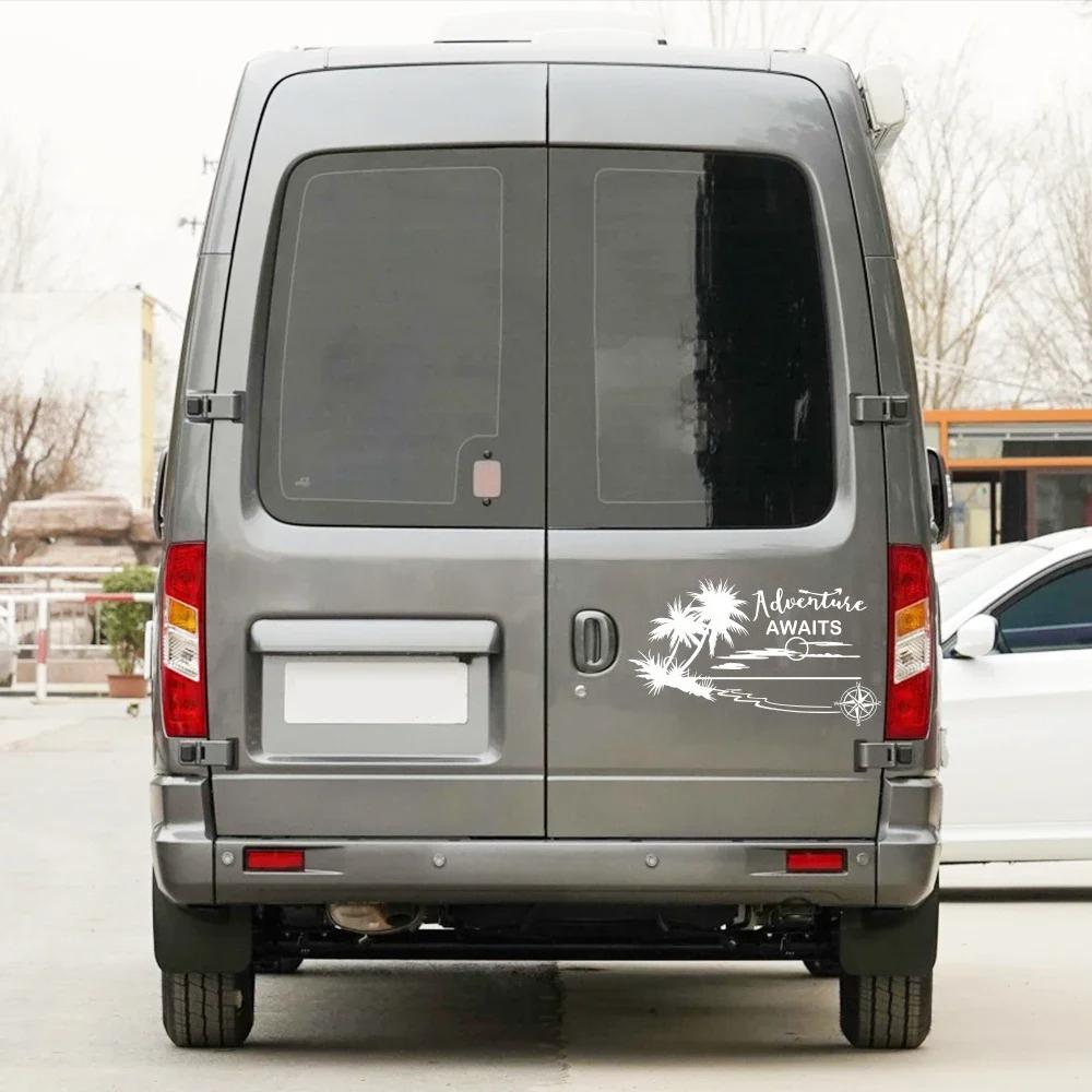 Motorhome Stripes Vinyl Stickers For Camper Van Horsebox Caravan RV Car Accessories Graphics Adventure Awaits Decoration Decals