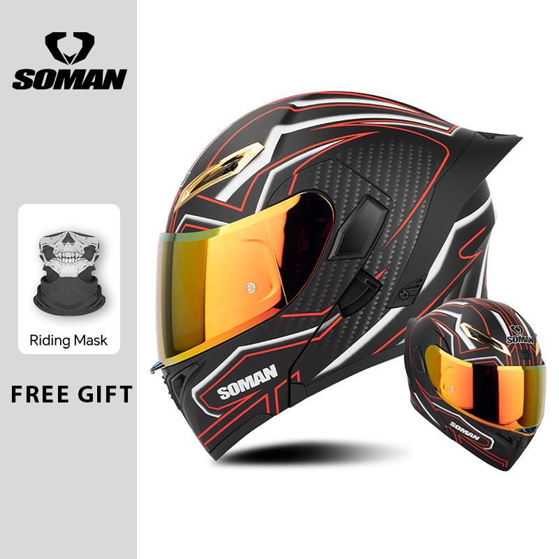 Four Seasons DOT Approved Flip Up Helmet Dual Visors Modular Helmets Full Face Motorcycle Helmet Motorbike Moped Racing