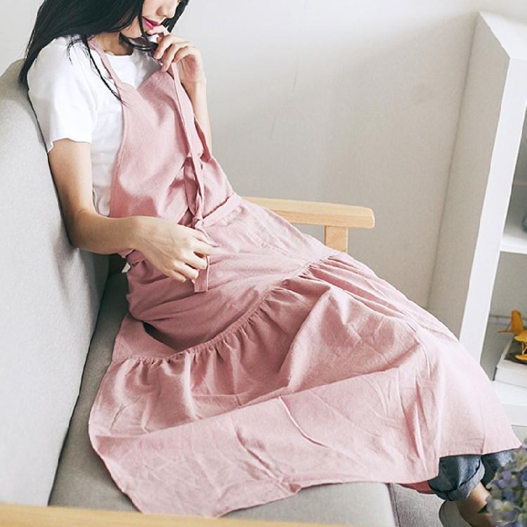Cotton Linen Apron Pinafore Dress Cooking Apron Waitress Servant Apron Women Kitchen Apron for Cooking Gardening