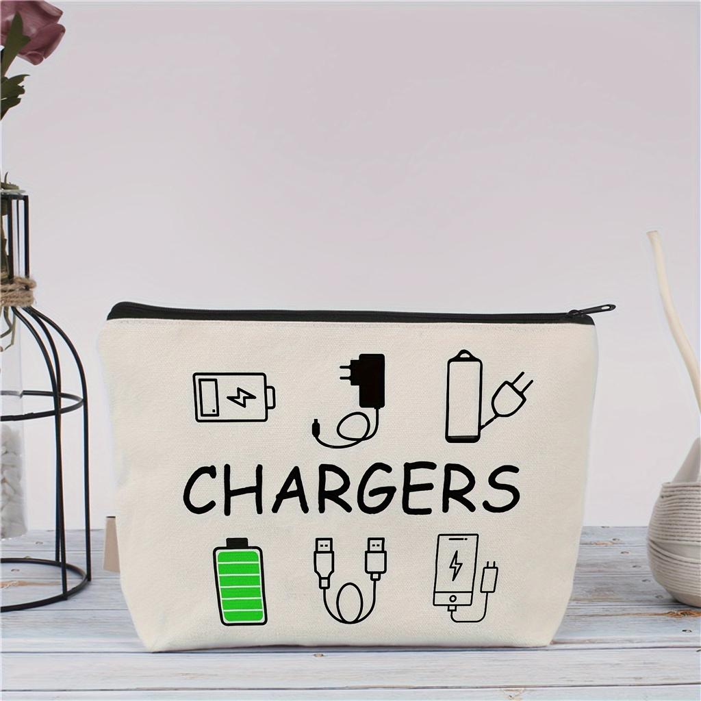 Canvas Travel Charger Storage Bag - Soft, hypoallergenic, non waterproof electronic accessory box with neutral design