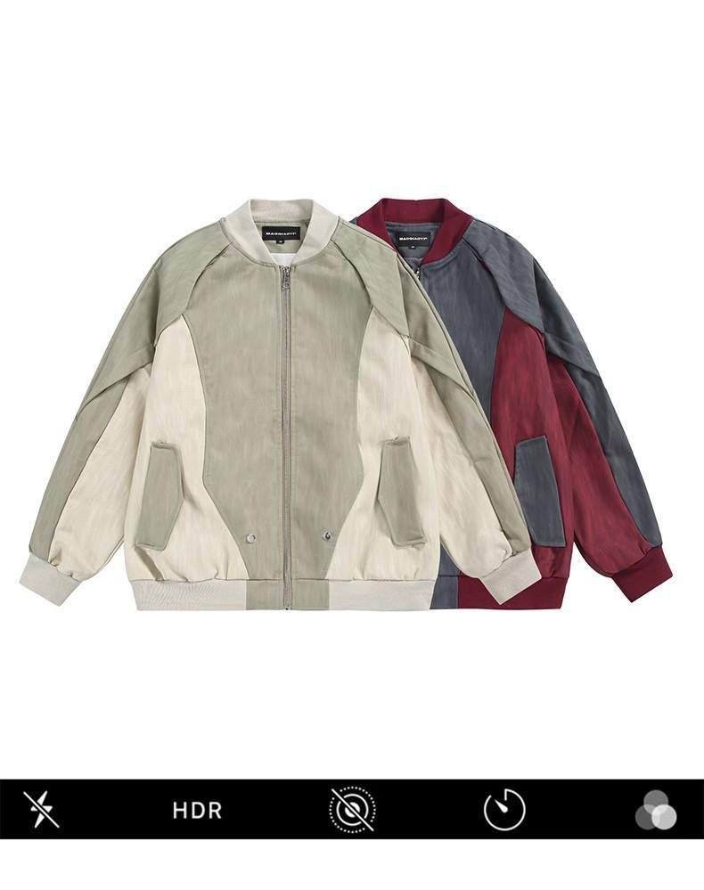 European & American Streetwear Color Block Patchwork PU Leather Baseball Jacket